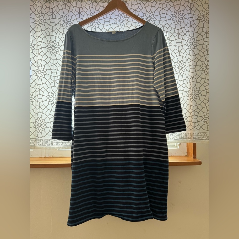 Boden Striped Blue, White, and Gray Women's Dress US 14